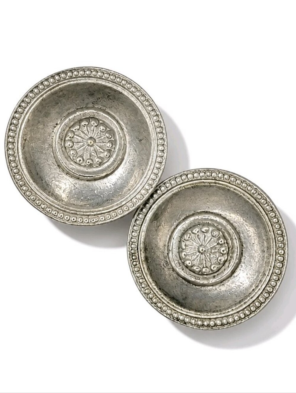 Vintage Ben Amun Silver Tone Round Medallion Clip Earrings